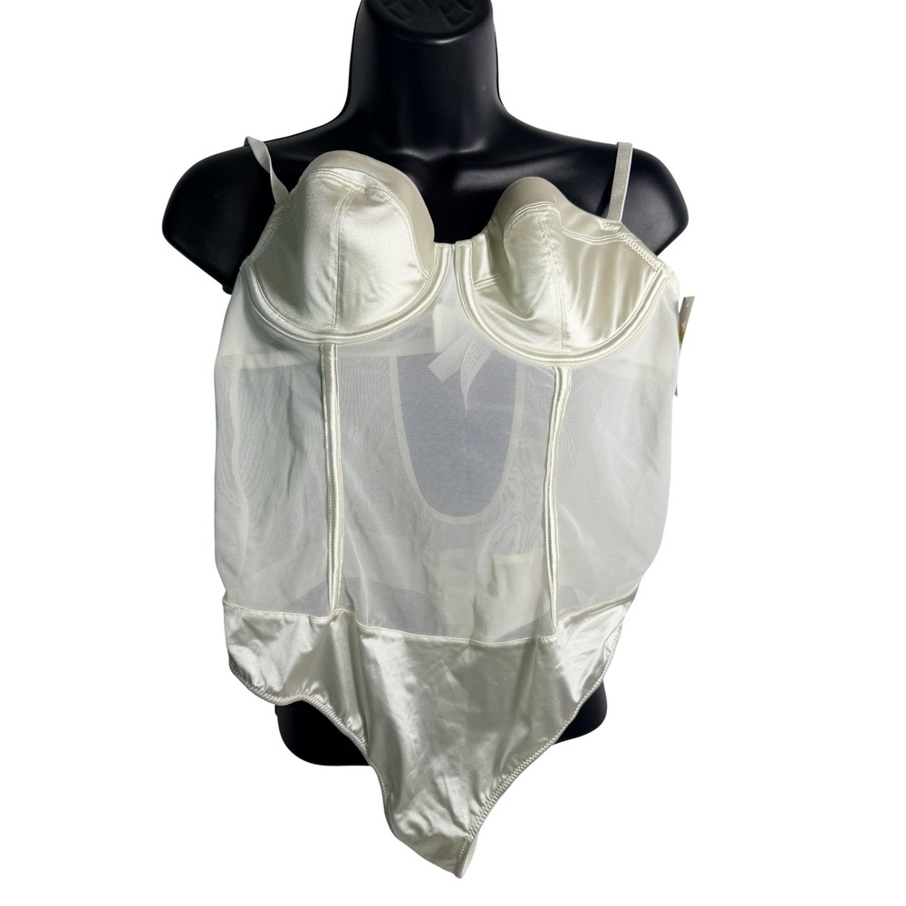 Auden‎ Bodysuit Womens Small White Satin Mesh Sheer One Piece Lingerie Underwire